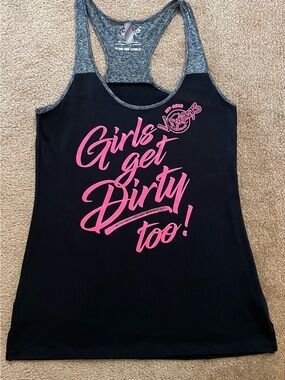 Girls Get Dirty Too! Black & Gray Racerback Tank Top